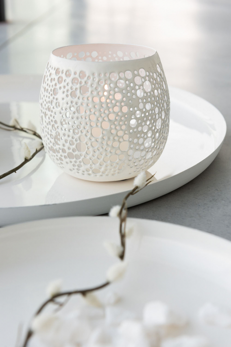 Suport lumanari, Metal, Alb , 11x11x12 cm [4]