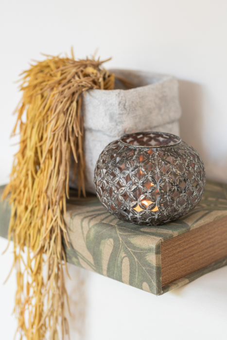 Suport lumanari, Metal, Gri, 14x14x10 cm [4]