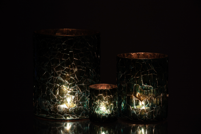 Suport lumanari, Sticla, Albastru, 16x16x20 cm [6]