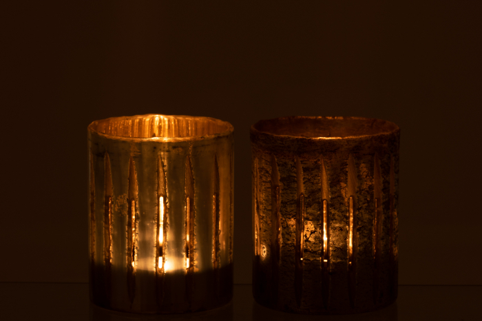 Suport lumanari, Sticla, Argintiu, 13x13x15.5 cm [3]