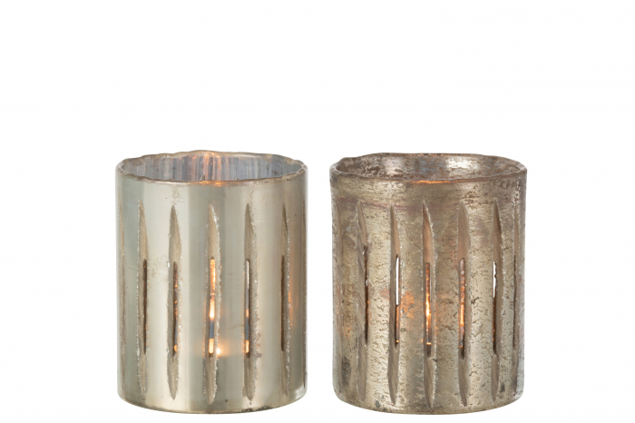 Suport lumanari, Sticla, Argintiu, 13x13x15.5 cm [2]