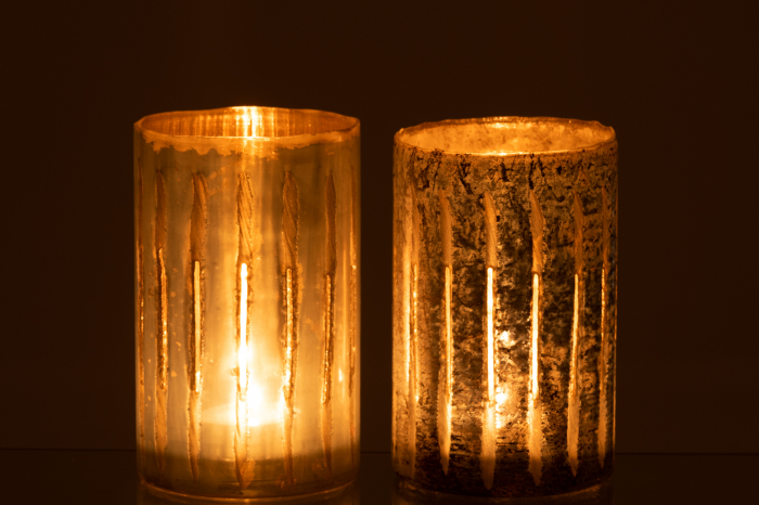 Suport lumanari, Sticla, Argintiu, 13x13x20 cm [3]