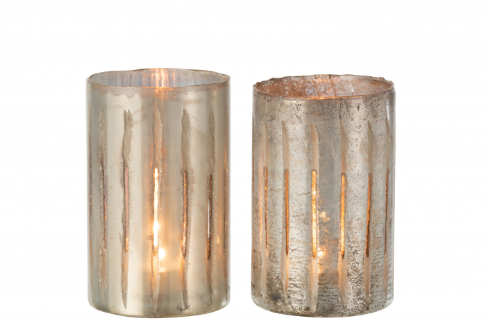 Suport lumanari, Sticla, Argintiu, 13x13x20 cm [2]