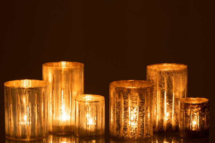 Suport lumanari, Sticla, Argintiu, 13x13x20 cm [6]