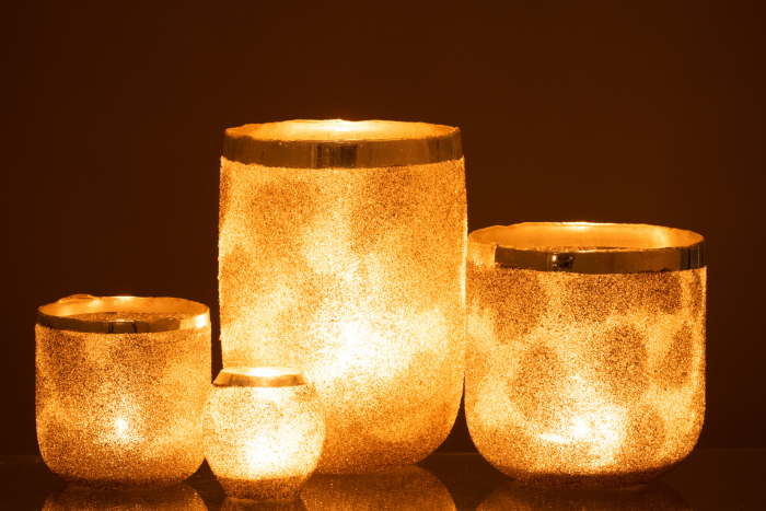 Suport lumanari, Sticla, Argintiu, 19.5x19.5x25.5 cm [6]