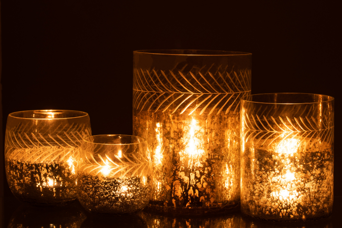 Suport lumanari, Sticla, Argintiu, 21.5x21.5x27 cm [9]