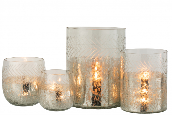 Suport lumanari, Sticla, Argintiu, 21.5x21.5x27 cm [8]