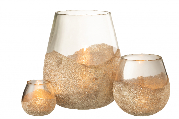 Suport lumanari, Sticla, Auriu, 27x27x31 cm [5]