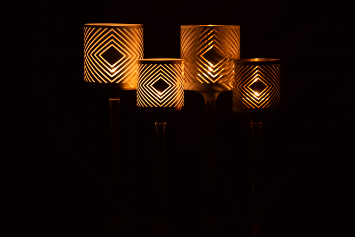 Suport lumanari, Sticla, Auriu, 9x9x30 cm [6]