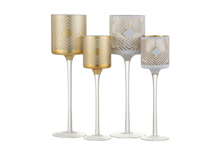 Suport lumanari, Sticla, Auriu, 9x9x30 cm [4]