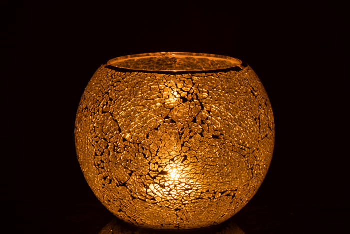 Suport lumanari, Sticla, Galben, 20.5x20.5x17 cm [3]