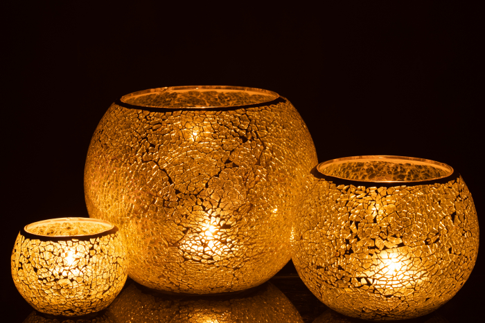 Suport lumanari, Sticla, Galben, 20.5x20.5x17 cm [6]