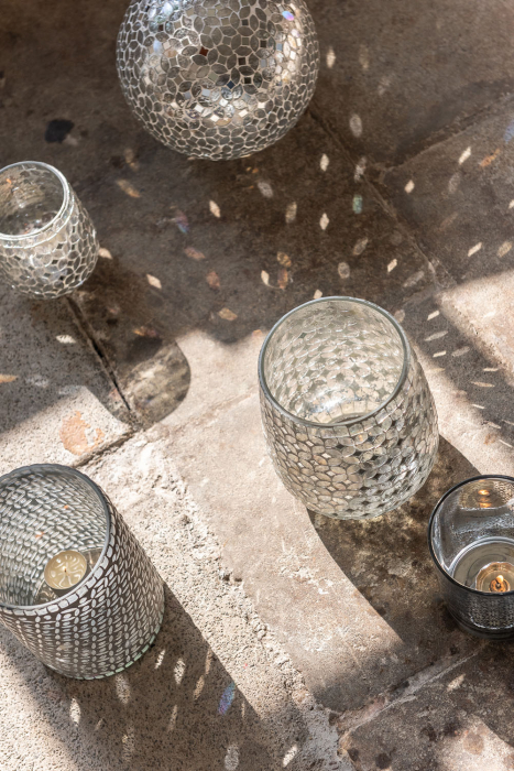 Suport lumanari, Sticla, Gri, 12.5x12.5x17 cm [11]