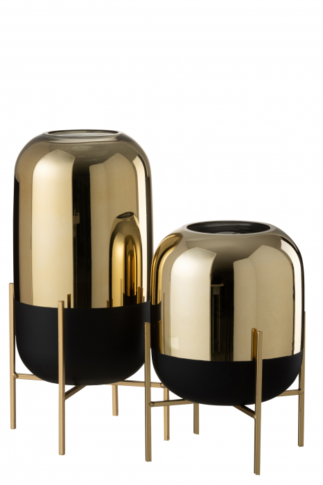 Vaza/Suport lumanari, Sticla, Negru, 18x18x37 cm [2]