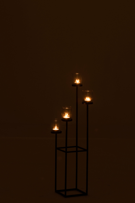 Suport lumanari, Sticla, Negru, 22x22x77.5 cm [3]