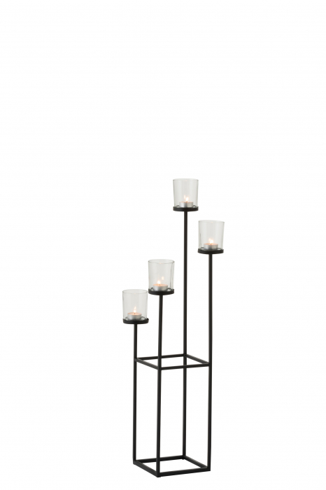 Suport lumanari, Sticla, Negru, 22x22x77.5 cm [2]