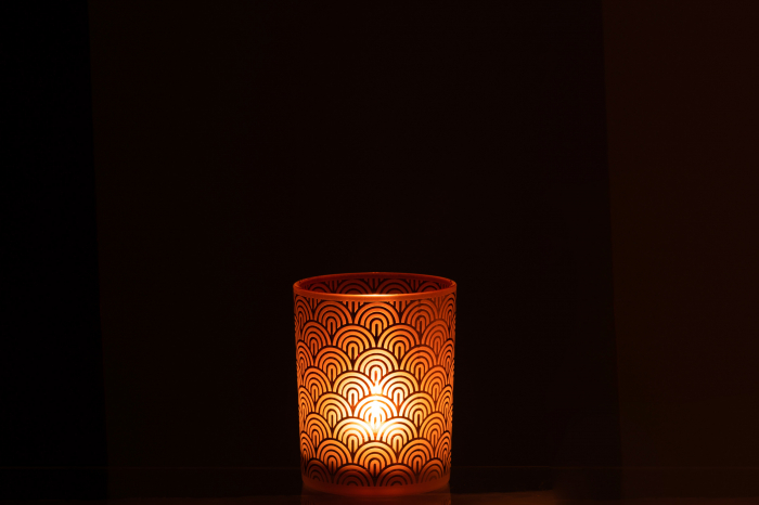 Suport lumanari, Sticla, Portocaliu, 10x10x12.5 cm [3]