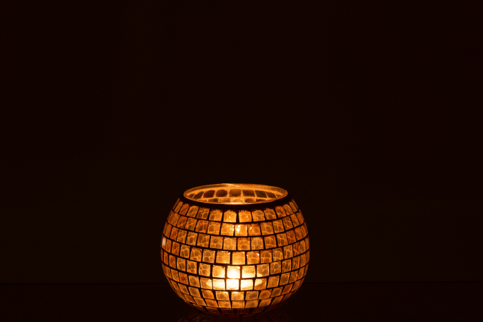 Suport lumanari, Sticla, Portocaliu, 15.5x15.5x12 cm [3]