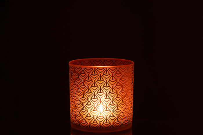 Suport lumanari, Sticla, Portocaliu, 15x15x15 cm [2]