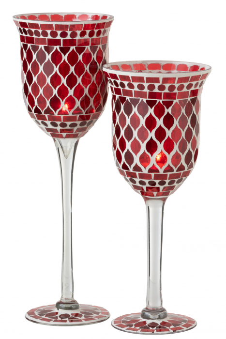 Suport lumanari, Sticla, Rosu, 12x12x40 cm [5]