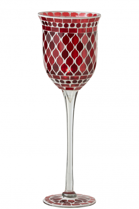 Suport lumanari, Sticla, Rosu, 12x12x40 cm [2]