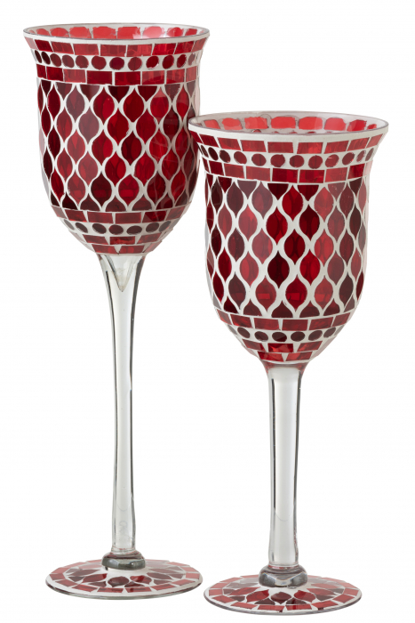 Suport lumanari, Sticla, Rosu, 12x12x40 cm [4]