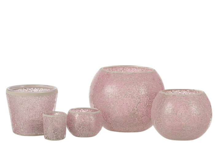 Suport lumanari, Sticla, Roz, 13.5x13.5x12 cm [4]