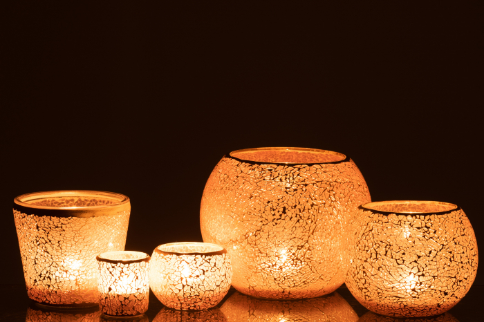 Suport lumanari, Sticla, Roz, 13.5x13.5x12 cm [6]