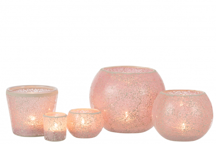 Suport lumanari, Sticla, Roz, 13.5x13.5x12 cm [5]