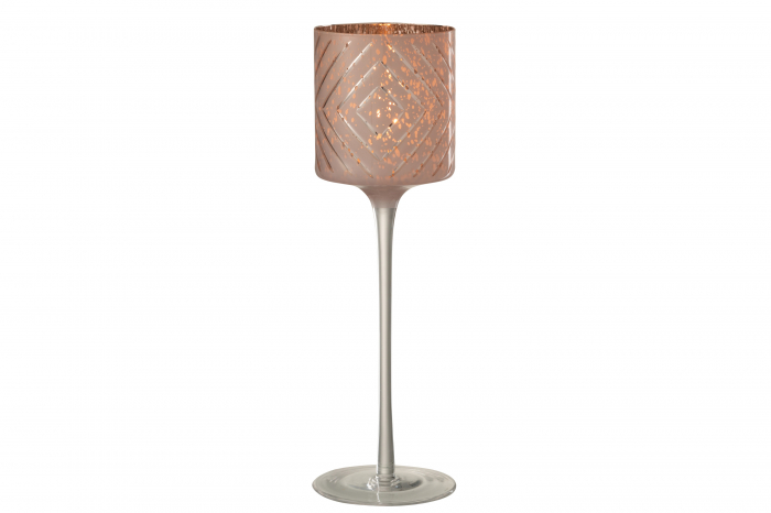 Suport lumanari, Sticla, Roz, 9x9x30 cm [2]