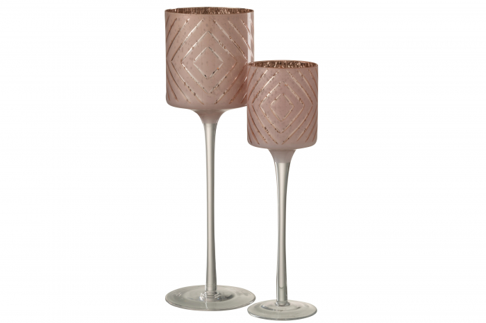 Suport lumanari, Sticla, Roz, 9x9x30 cm [4]