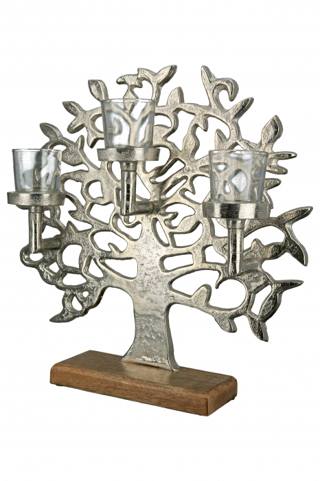 Suport lumanari Tree of Life, Aluminium, Argintiu, 36x38x11 cm [3]