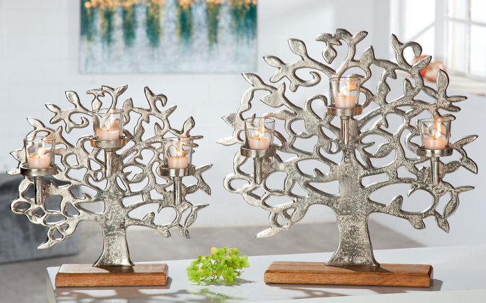 Suport lumanari Tree of Life, Aluminium, Argintiu, 36x38x11 cm [4]