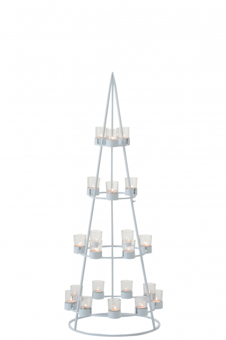 Suport lumanari Tree, Sticla/Metal/Fier, Transparent/Alb, 42x42x110 cm [2]