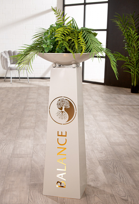 Suport pentru flori, bol, motiv Yin & Yang, Metal, maro, gri deschis, PU 4, H 95 cm, D 50 cm [4]