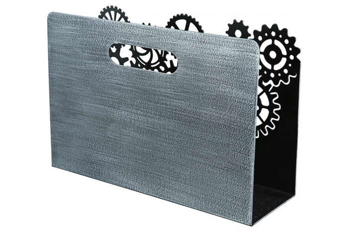 Suport pentru reviste Gears, Metal, Negru, 30x20x10 cm [2]