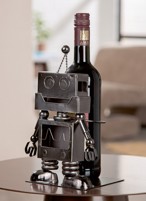 Suport pentru sticle, Roboți, Metal, argintiu, PU 2, L. 13 cm, l. 17 cm, H 25 cm [5]
