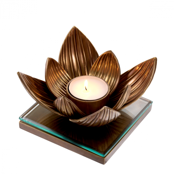 Suport pentru tealight Lotus, finisaj din alamă cu aspect vintage, Dims: L. 16 | W. 16 | H. 10.5 (CM) [3]