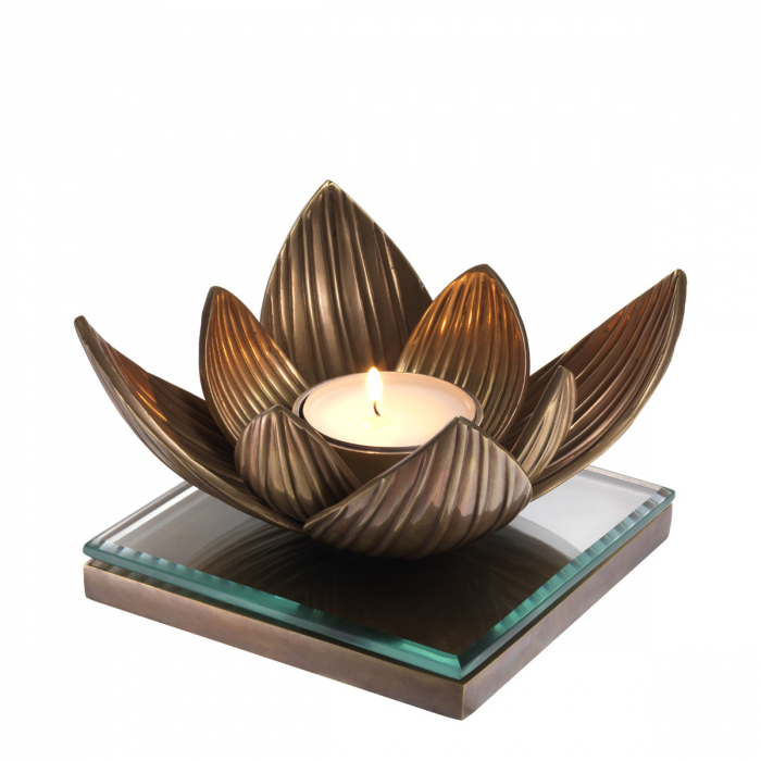 Suport pentru tealight Lotus, finisaj din alamă cu aspect vintage, Dims: L. 16 | W. 16 | H. 10.5 (CM) [1]