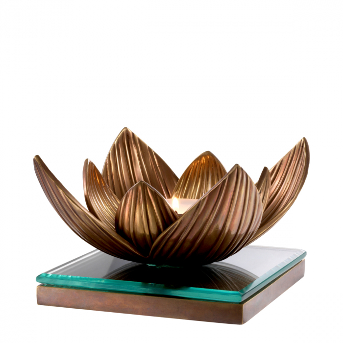 Suport pentru tealight Lotus, finisaj din alamă cu aspect vintage, Dims: L. 16 | W. 16 | H. 10.5 (CM) [4]