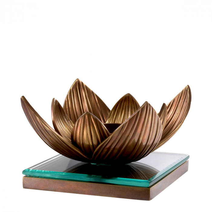 Suport pentru tealight Lotus, finisaj din alamă cu aspect vintage, Dims: L. 16 | W. 16 | H. 10.5 (CM) [5]