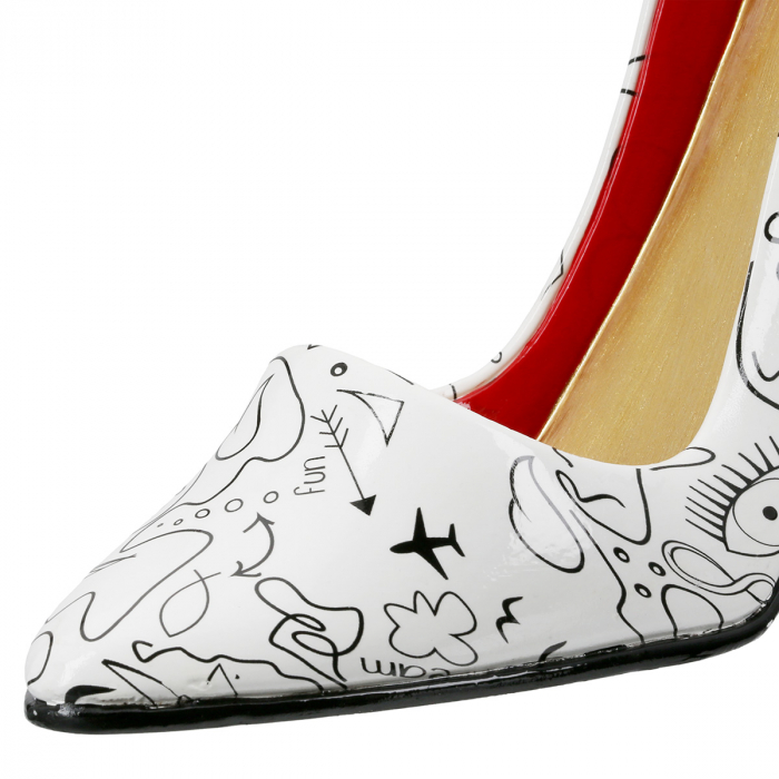 Suport sticle, Toc înalt, Pantof, Pompe de artă modernă, Design cu o singură linie, Polirășină, alb, PU 2, L. 9 cm, L. 23 cm, H. 19 cm [3]