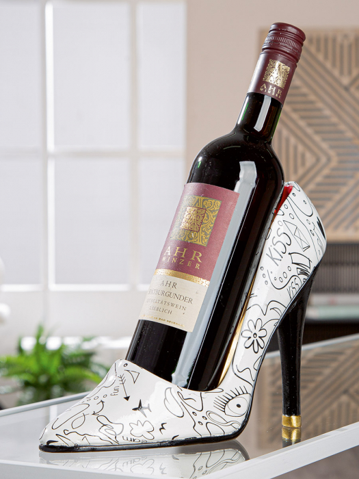 Suport sticle, Toc înalt, Pantof, Pompe de artă modernă, Design cu o singură linie, Polirășină, alb, PU 2, L. 9 cm, L. 23 cm, H. 19 cm [5]