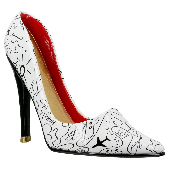 Suport sticle, Toc înalt, Pantof, Pompe de artă modernă, Design cu o singură linie, Polirășină, alb, PU 2, L. 9 cm, L. 23 cm, H. 19 cm [2]