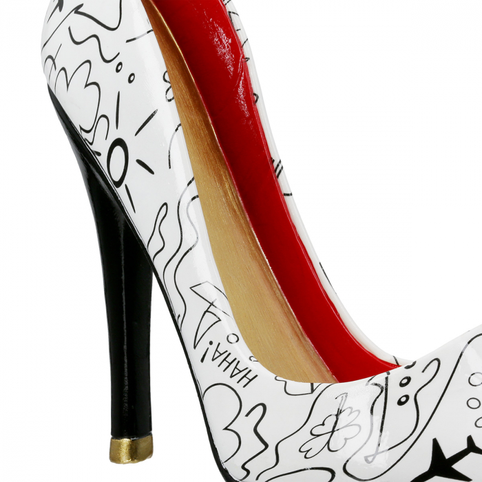 Suport sticle, Toc înalt, Pantof, Pompe de artă modernă, Design cu o singură linie, Polirășină, alb, PU 2, L. 9 cm, L. 23 cm, H. 19 cm [4]