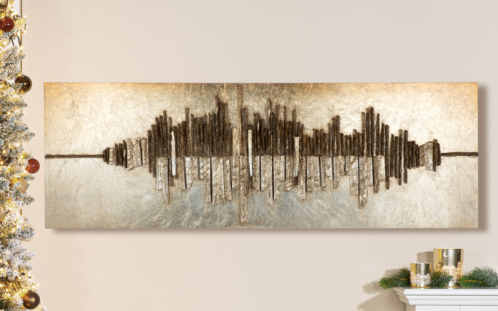 Tablou, dreptunghiular, „Altinoh”, motiv abstract, Rasina sintetica, culoarea sampaniei, auriu, PU 1, L. 6,5 cm, l. 150 cm, H 50 cm [4]