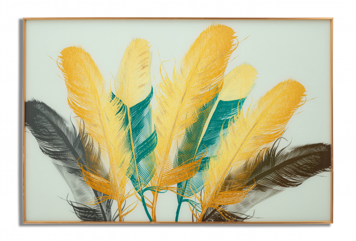 Tablou Feathers, Sticla/Aluminiu/Hartie, Multicolor, 80x120x3.5 cm [6]