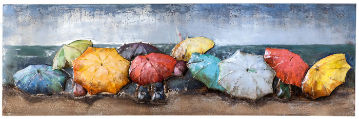 Tablou lucrat manual, BEACH OF PARASOLS, metal, 180x60x6 [2]