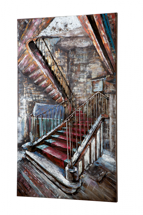 Tablou lucrat manual MYSTERIOUS STAIR, metal, 120x70x6 cm [2]