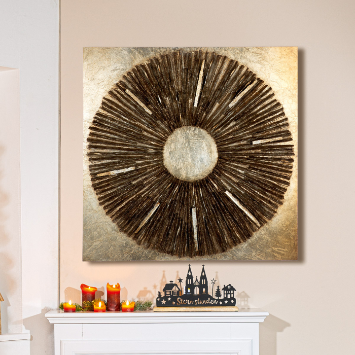 Tablou, patrat, „Altinoh”, motiv circular, rasina sintetica, culoarea sampaniei, auriu, PU 1, L. 7 cm, l. 80 cm, H 80 cm [5]